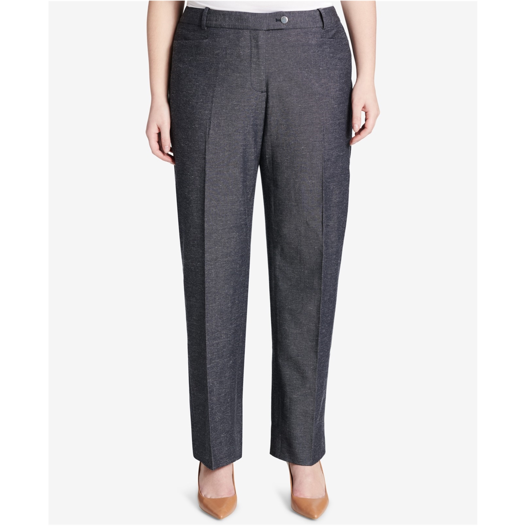 Calvin Klein Women's Plus Size Patterned Straight-Leg Pants (24W, Navy/White)